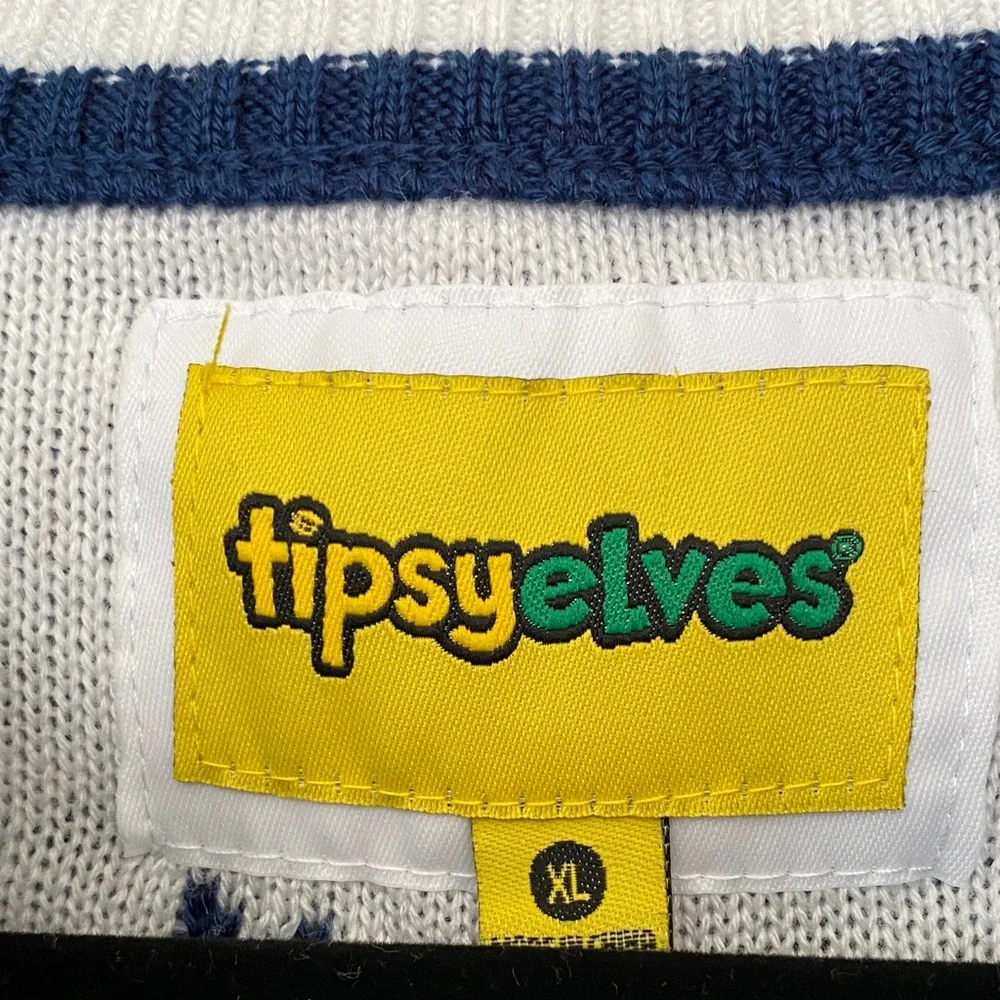 Tipsy Elves Ugly Christmas Sweater Mens Santa Clause Chimney Holidays Blue XL - Picture 3 of 8